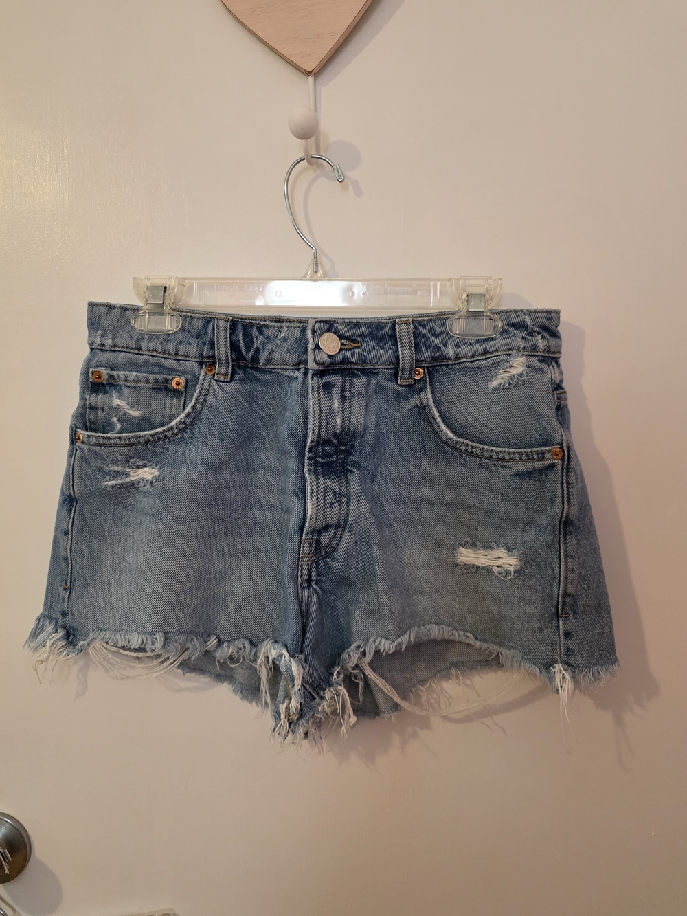 Zara Light Blue Distressed Denim Shorts